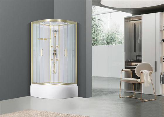 Duschkabine mit weißem Acrylbehälter 900*900*2150cm   Gold-alumimium, hoher Behälter