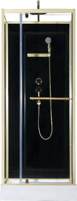 Mode-Gelenk-Tür, Eck- Duschkabinen, quadratische Dusch-Kabine mit weißem Acryl- Behälter, Gold-alumimium