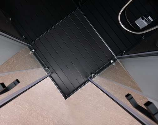 Quadratisches Badezimmer-Duschkabinen-Grey Acrylic-ABS Tray Black-Aluminium